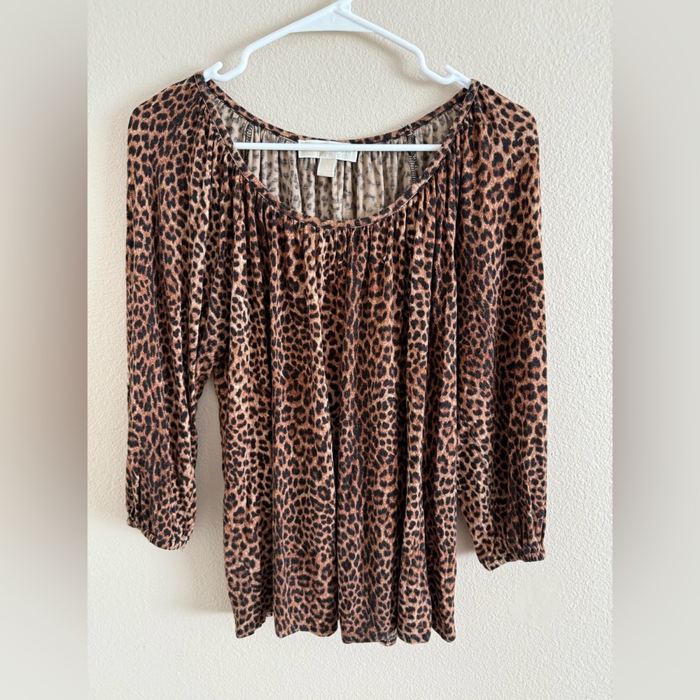 Michael Michael Kors Leopard Print Flowy Long Sleeve Women's Top‎ size Large